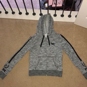 Gray with black sparkles pink zip up hoodie